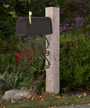 Gray Granite Post 6” X 6” X 7’   - • Black Cast Aluminum Mailbox with Stainless Steel Hinges and Black Mounting Bracket